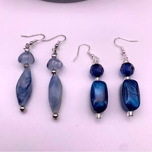 Set of Two NWOT Blue Marble Inspired Long Beaded Dangle Earrings